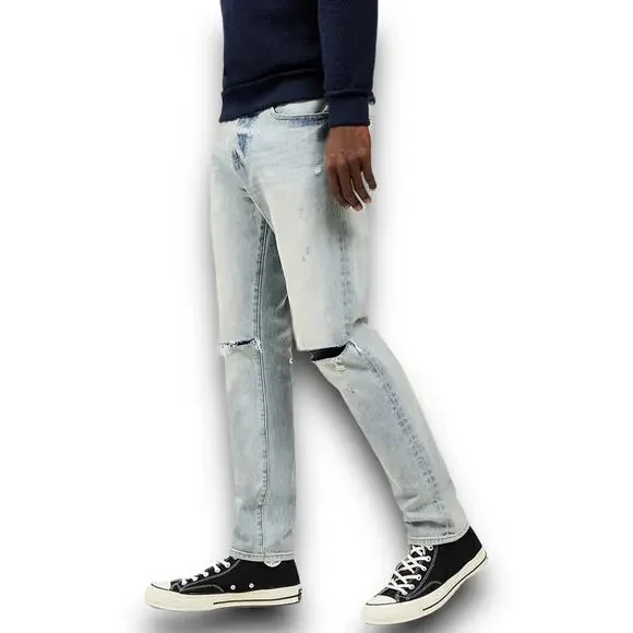 PacSun Mens Slim Fit Tapered Leg Light Ripped Distressed Jeans Light Wash 29x30* - Picture 7 of 13